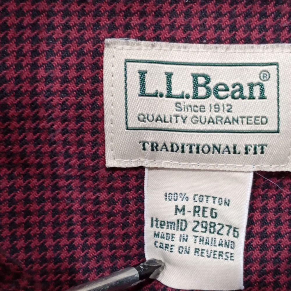 LL Bean Mens Traditional Fit Houndstooth Button Down Shirt Burgundy M 298275 - Picture 2 of 10